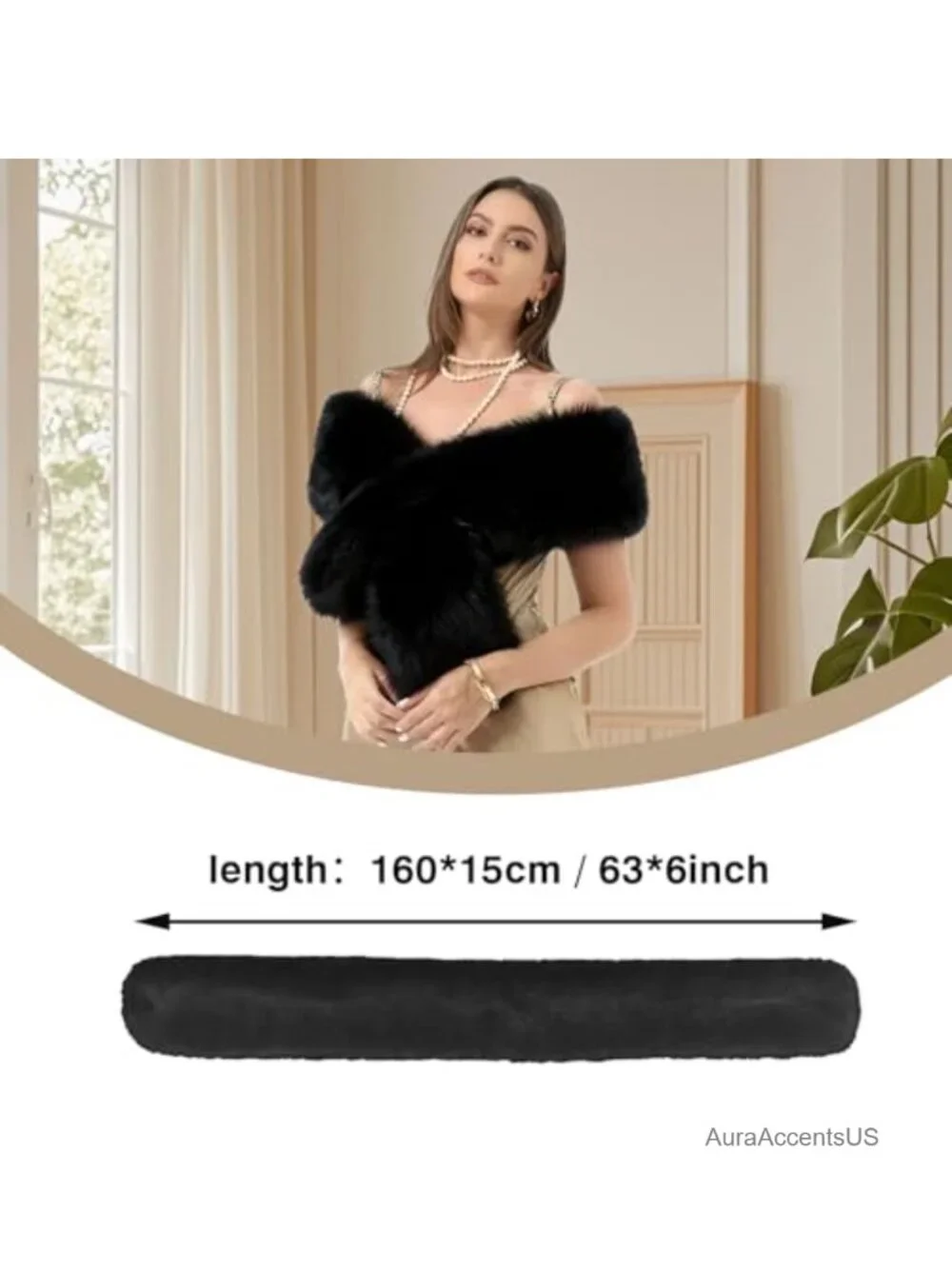 Women Faux Fur Shawl Wrap Winter Stole Collar Warm Scarf Elegant Luxury